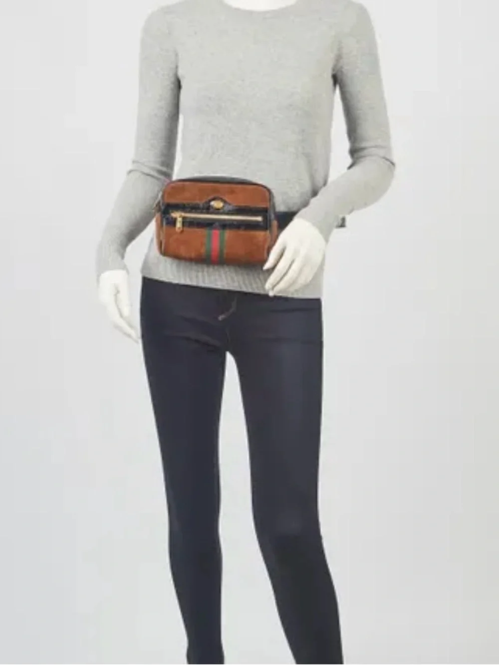 Gucci Brown Suede Belt Bag with Green-Red Web Stripe